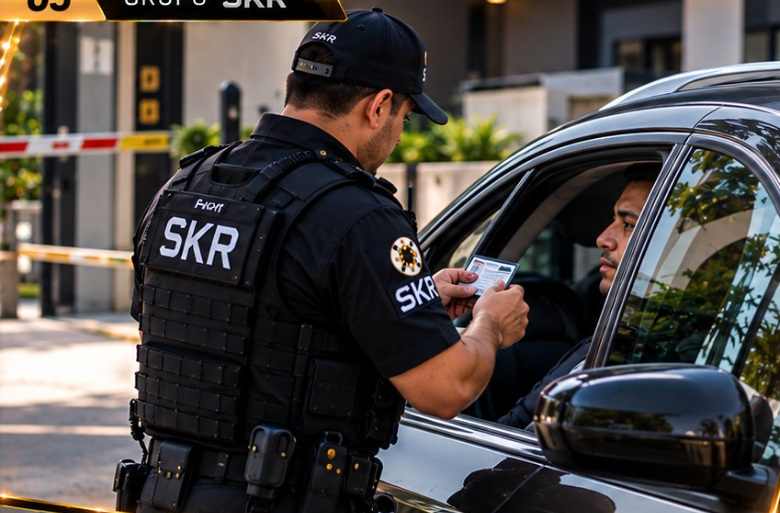 Oficial de seguridad en control de ingreso, imagen de referencia aprobada